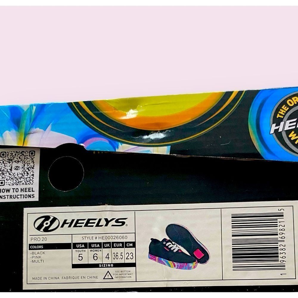 HEELYS Sneakers Pro 20 NWT Rainbow Wheeled Shoes Multicolor Pink Black Size 5 - Picture 7 of 11
